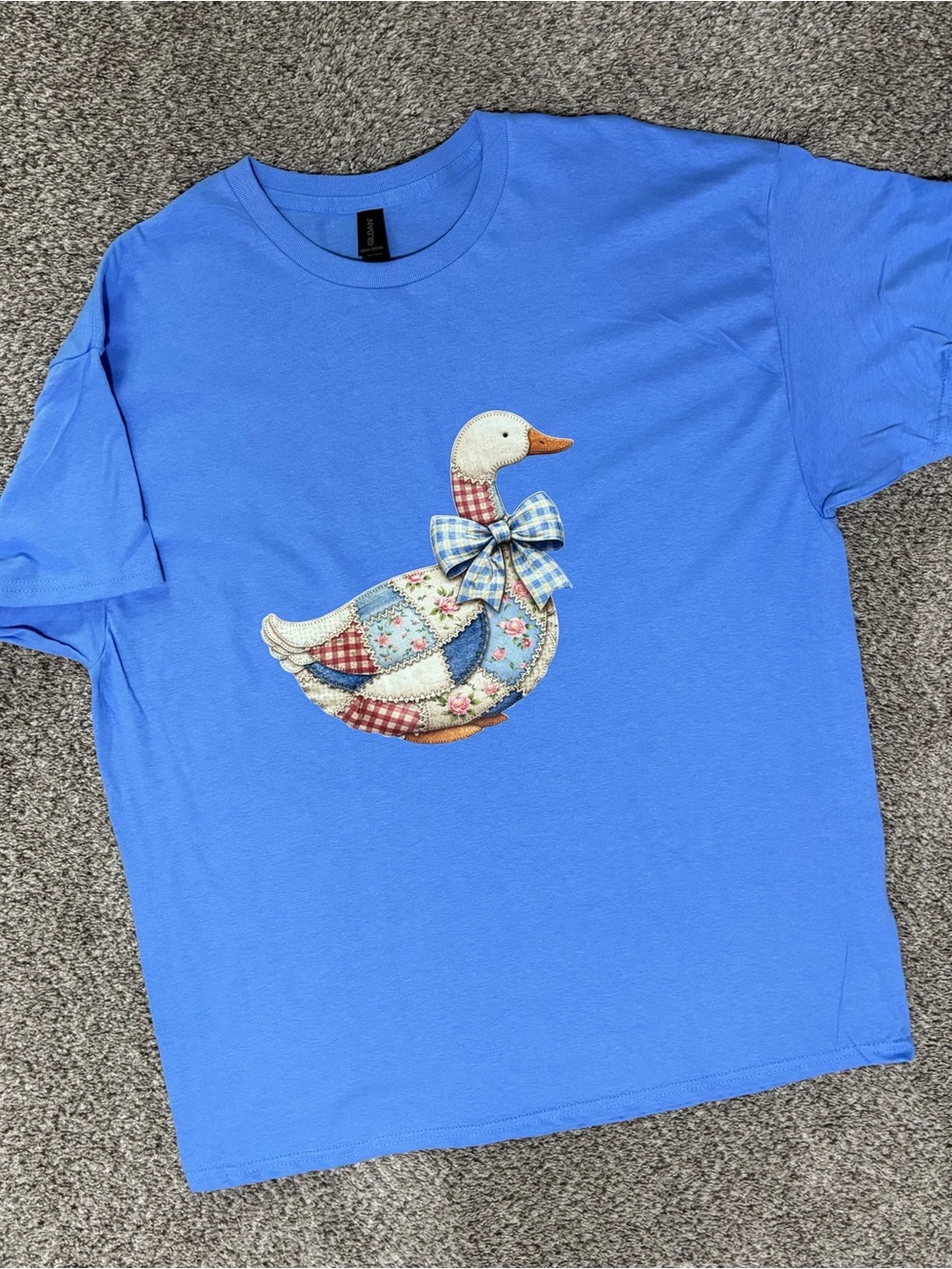 Woman’s XL DTF Light Blue Heavy Cotton Patchwork Duck New W/O Tag Handmade Print